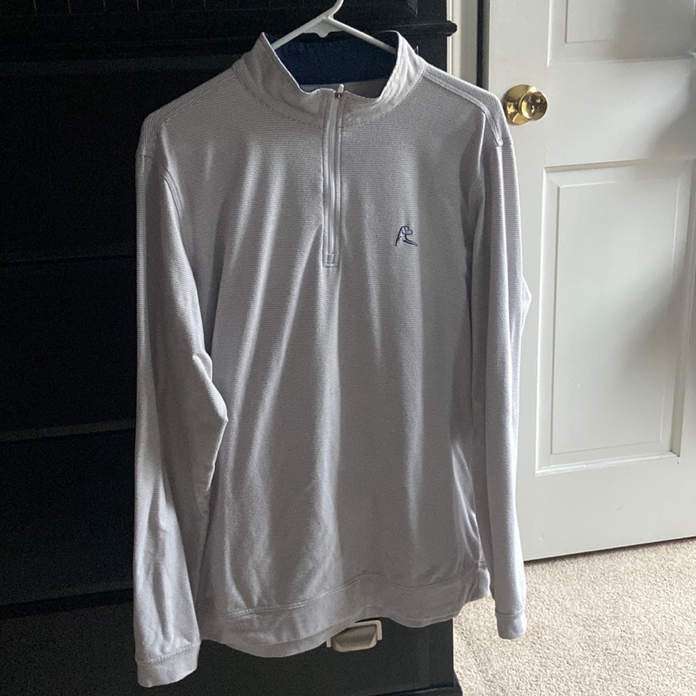 Rhoback 1/4 quarter zip white with gray stripes